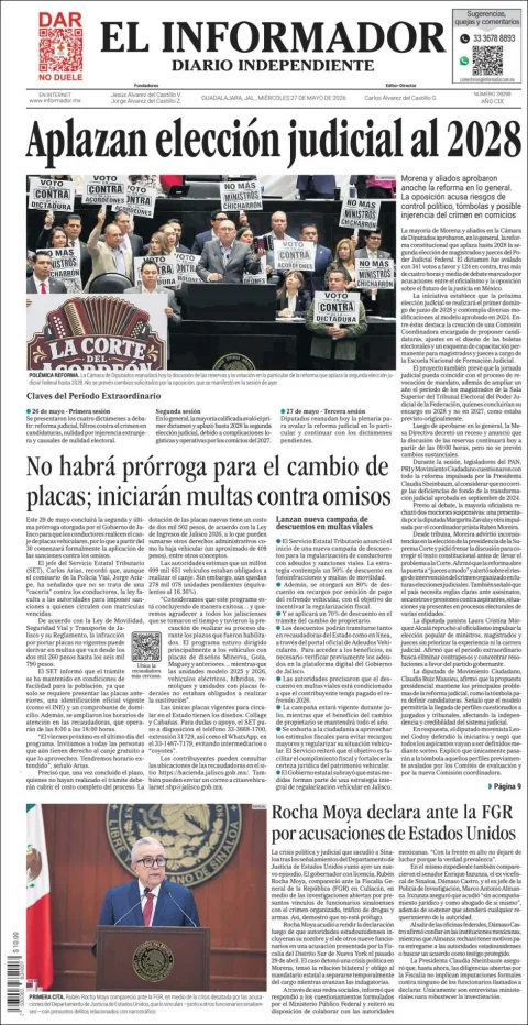 Portada de El Informador del miércoles, 27 de mayo de 2026