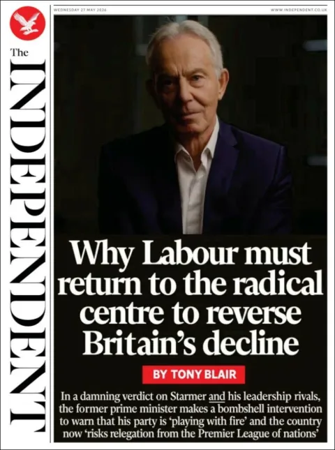 Portada de The Independent del miércoles, 27 de mayo de 2026