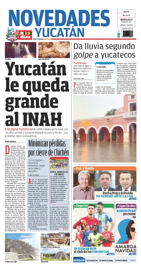 Portada de Novedades Yucatan del miércoles, 27 de mayo de 2026