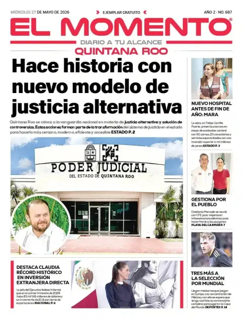 Portada de El Momento Quintana Roo del miércoles, 27 de mayo de 2026