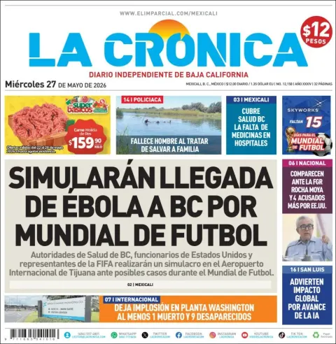 Portada de La Cronica del miércoles, 27 de mayo de 2026
