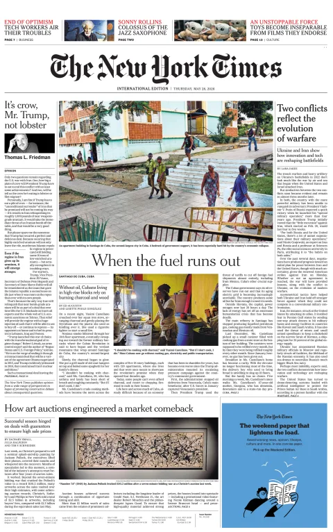 Portada de The New York Times (international) del jueves, 28 de mayo de 2026