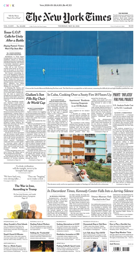 Portada de The New York Times (national) del jueves, 28 de mayo de 2026