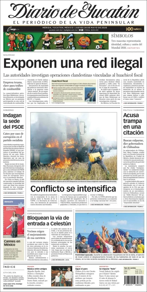 Portada de Diario de Yucatán del jueves, 28 de mayo de 2026