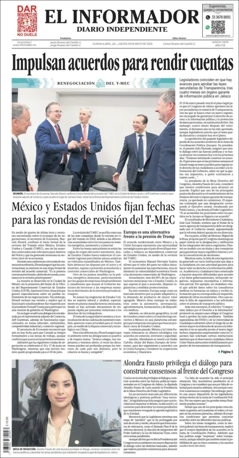 Portada de El Informador del jueves, 28 de mayo de 2026