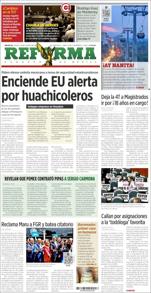 Portada de Reforma del jueves, 28 de mayo de 2026