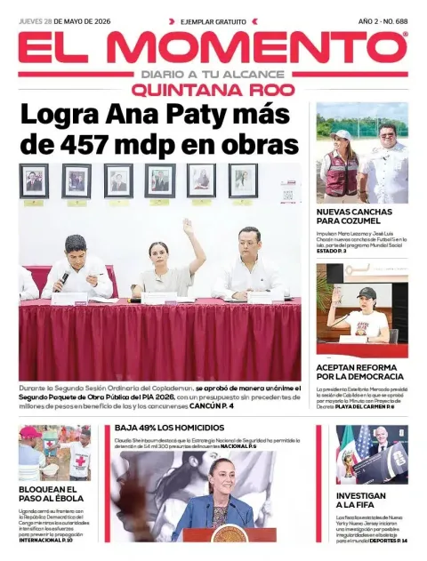 Portada de El Momento Quintana Roo del jueves, 28 de mayo de 2026
