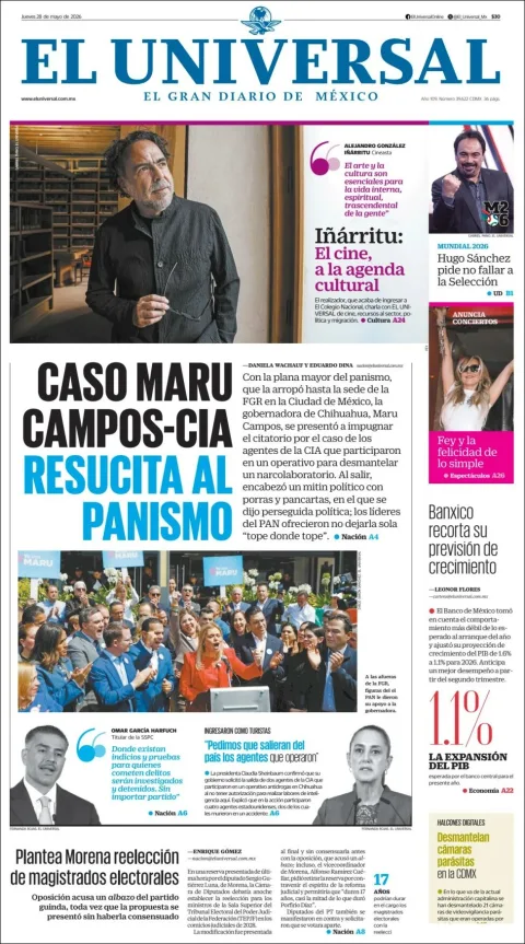 Portada de El Universal del jueves, 28 de mayo de 2026