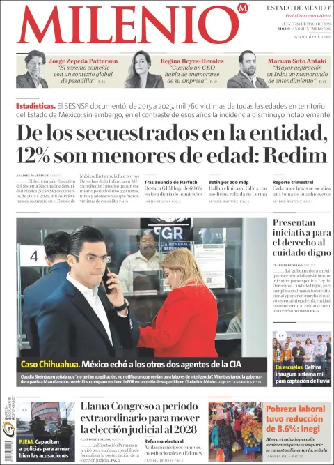 Portada de Milenio Edo de Mexico del jueves, 28 de mayo de 2026