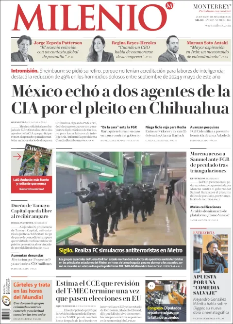 Portada de Milenio del jueves, 28 de mayo de 2026
