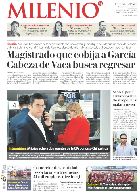 Portada de Milenio Tamaulipas del jueves, 28 de mayo de 2026