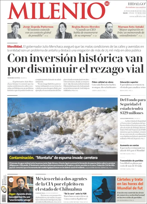 Portada de Milenio Hidalgo del jueves, 28 de mayo de 2026