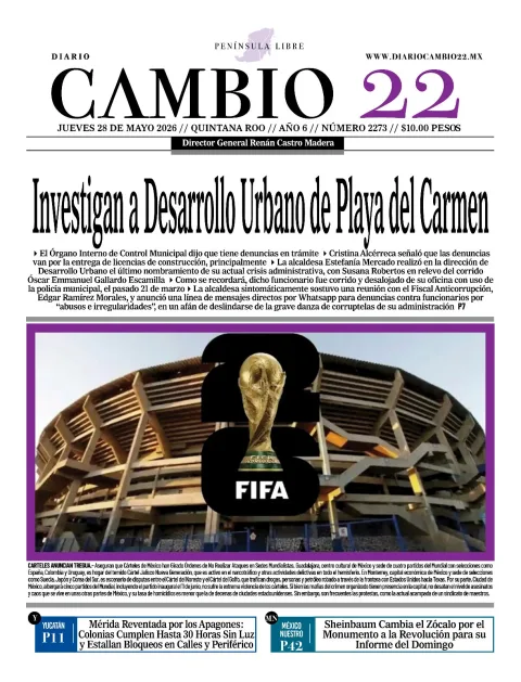 Portada de Diario Cambio 22 (contraportada) del jueves, 28 de mayo de 2026