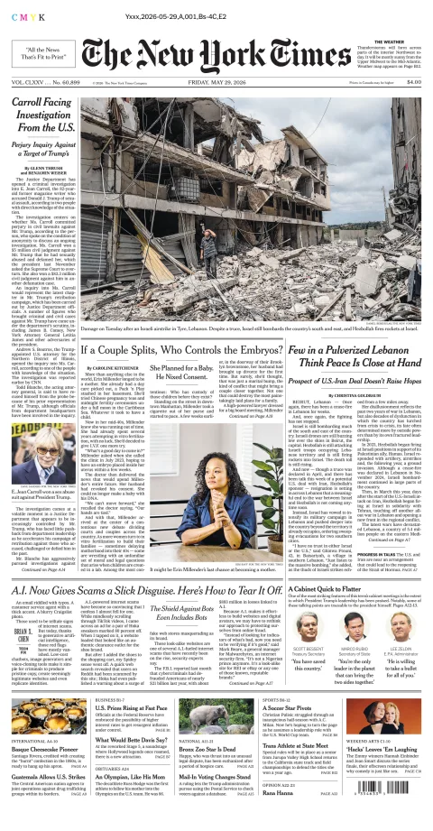 Portada de The New York Times (national) del viernes, 29 de mayo de 2026