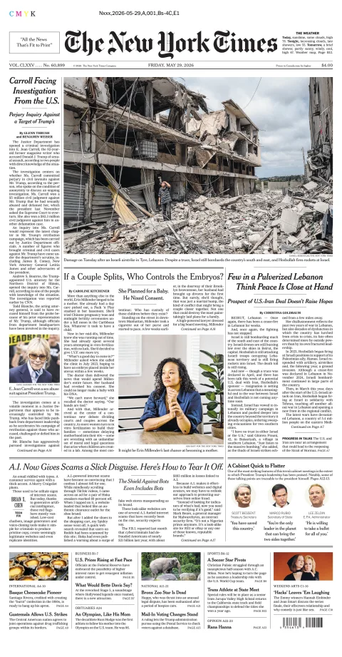 Portada de The New York Times (new York) del viernes, 29 de mayo de 2026