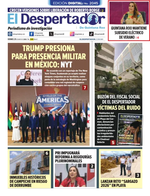 Portada de El Despertador de Quintana Roo del viernes, 29 de mayo de 2026