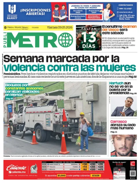 Portada de Publimetro Merida del viernes, 29 de mayo de 2026
