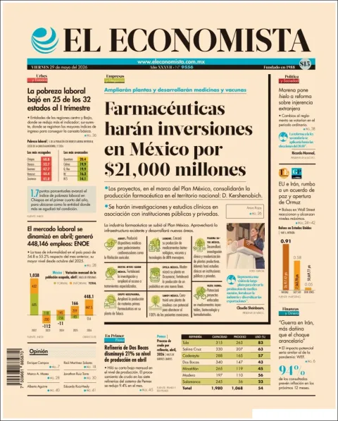 Portada de El Economista del viernes, 29 de mayo de 2026
