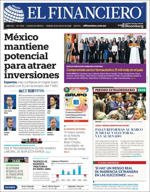 Portada de El Financiero del viernes, 29 de mayo de 2026