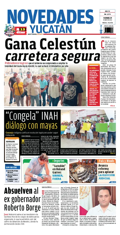 Portada de Novedades Yucatan del viernes, 29 de mayo de 2026