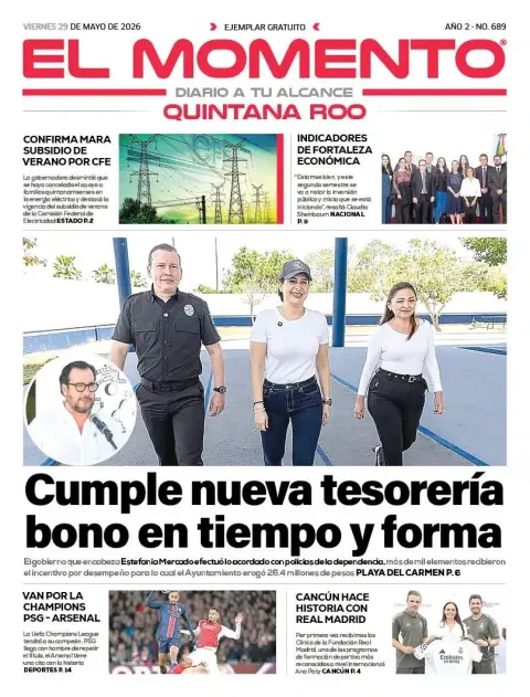 Portada de El Momento Quintana Roo del viernes, 29 de mayo de 2026