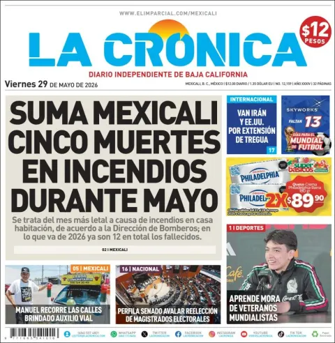 Portada de La Cronica del viernes, 29 de mayo de 2026