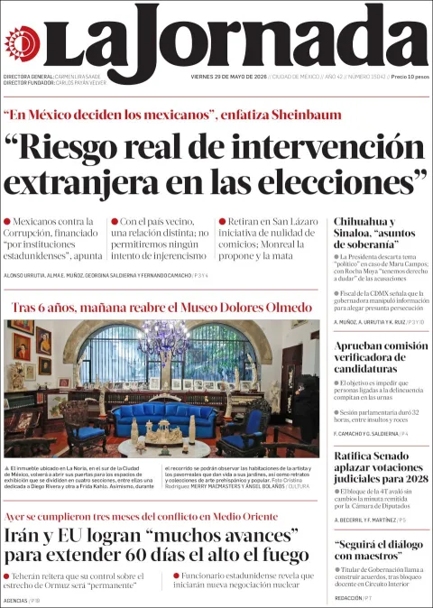 Portada de La Jornada del viernes, 29 de mayo de 2026