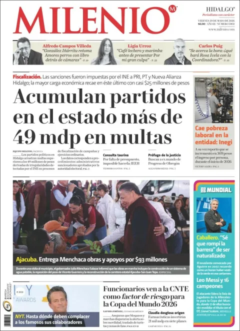 Portada de Milenio Hidalgo del viernes, 29 de mayo de 2026