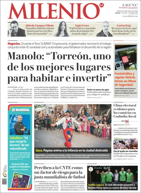 Portada de Milenio Laguna del viernes, 29 de mayo de 2026