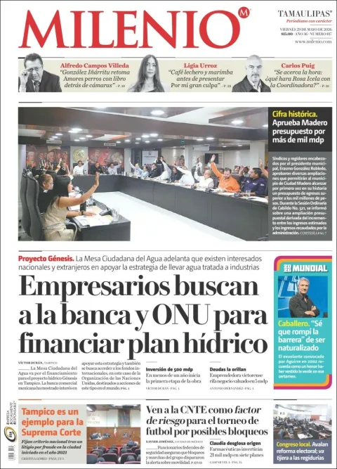 Portada de Milenio Tamaulipas del viernes, 29 de mayo de 2026