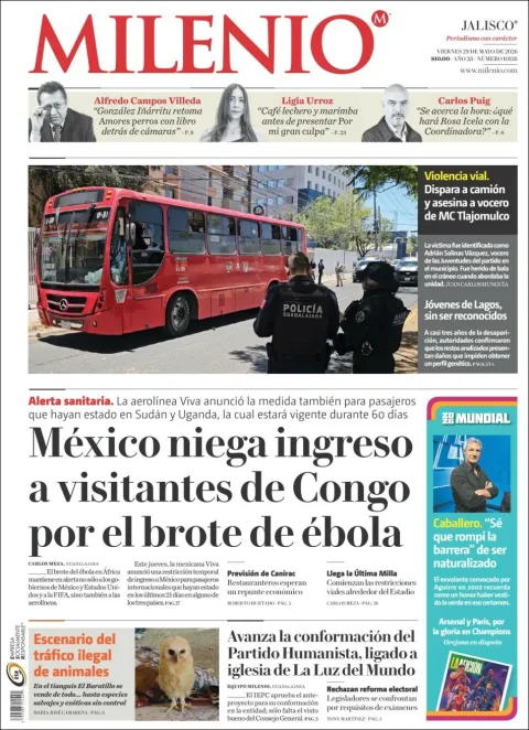 Portada de Milenio Jalisco del viernes, 29 de mayo de 2026