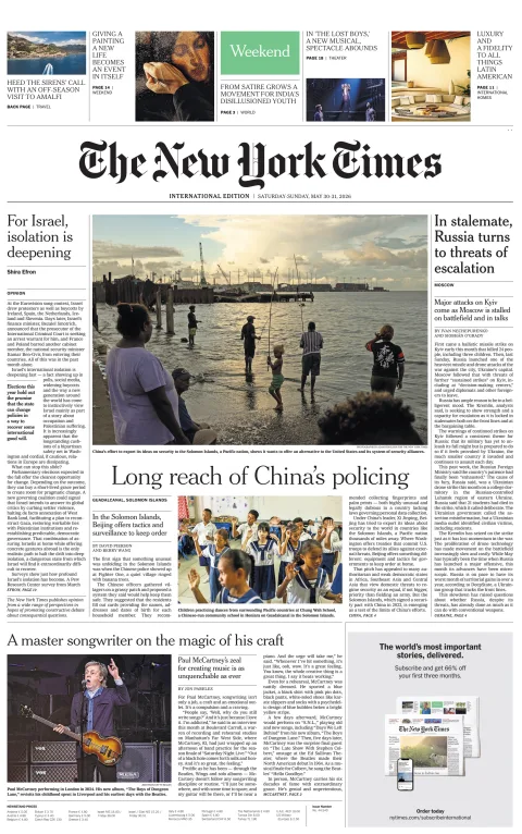 Portada de The New York Times (international)