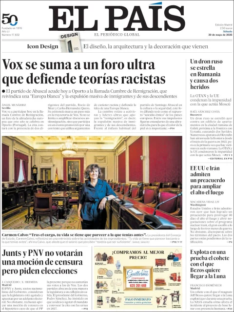 Portada de El Pais del sábado, 30 de mayo de 2026