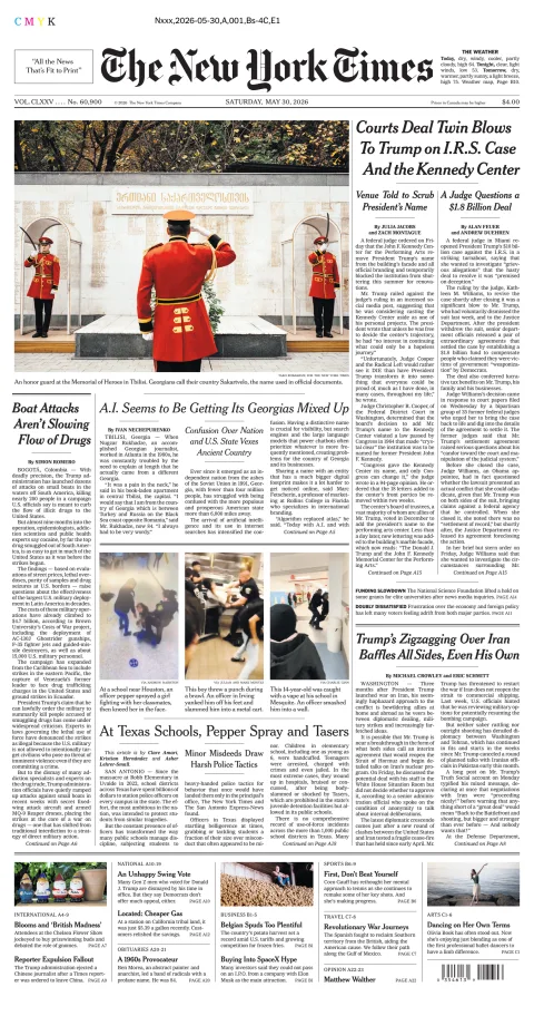 Portada de The New York Times (new York) del sábado, 30 de mayo de 2026