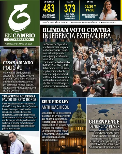 Portada de En Cambio - Quintana Roo (portada) del viernes, 29 de mayo de 2026