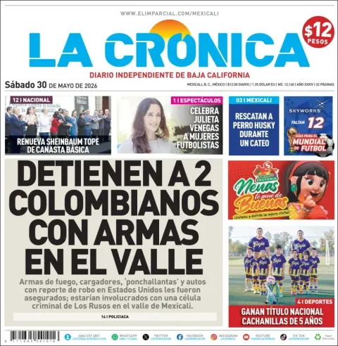 Portada de La Cronica del sábado, 30 de mayo de 2026