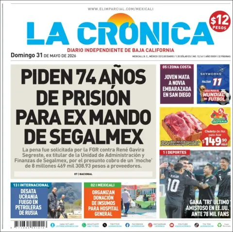 Portada de La Cronica del domingo, 31 de mayo de 2026