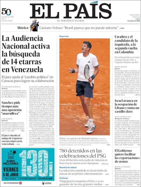Portada de El Pais del lunes, 1 de junio de 2026