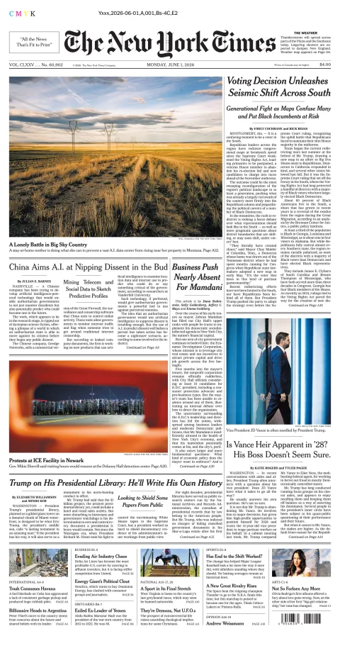 Portada de The New York Times (national) del lunes, 1 de junio de 2026