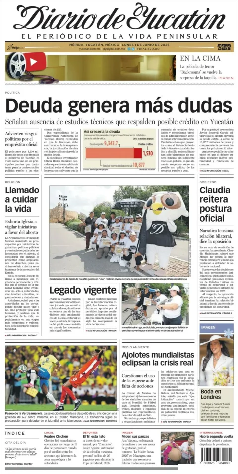 Portada de Diario de Yucatán del lunes, 1 de junio de 2026