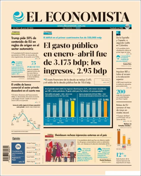 Portada de El Economista del lunes, 1 de junio de 2026