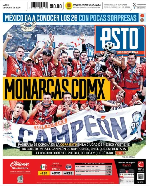 Portada de Esto del lunes, 1 de junio de 2026