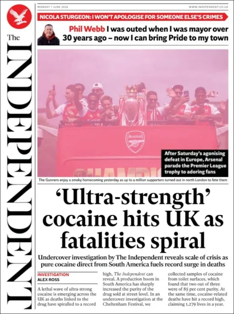 Portada de The Independent del lunes, 1 de junio de 2026