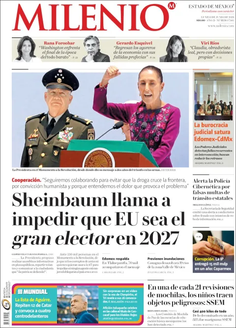 Portada de Milenio Edo de Mexico del lunes, 1 de junio de 2026