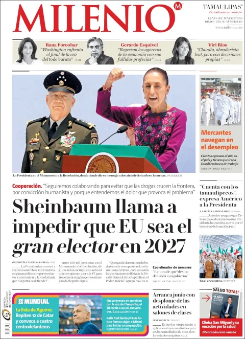 Portada de Milenio Tamaulipas del lunes, 1 de junio de 2026