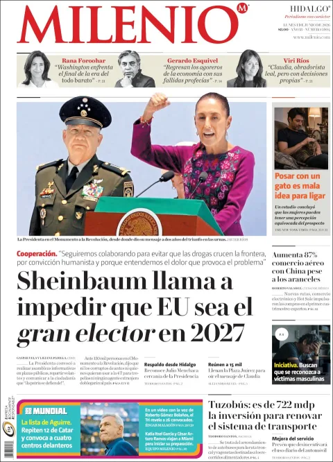 Portada de Milenio Hidalgo del lunes, 1 de junio de 2026