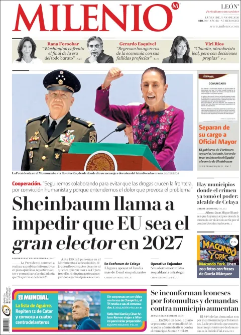 Portada de Milenio Leon del lunes, 1 de junio de 2026