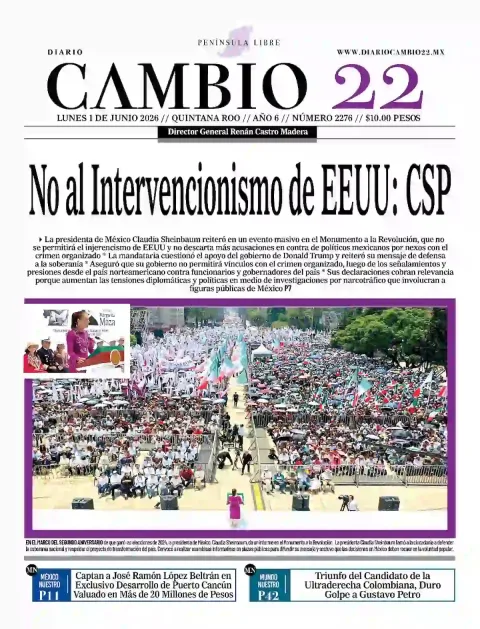 Portada de Diario Cambio 22 (contraportada) del lunes, 1 de junio de 2026