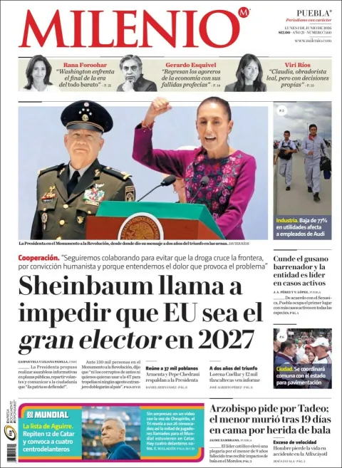 Portada de Milenio Puebla del lunes, 1 de junio de 2026