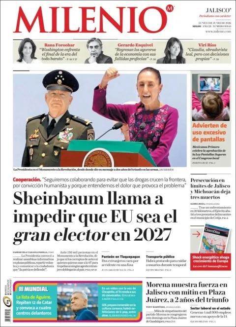 Portada de Milenio Jalisco del lunes, 1 de junio de 2026